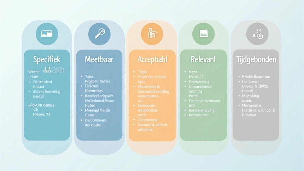 Visuele weergave van de vijf SMART-criteria in een schema met iconen