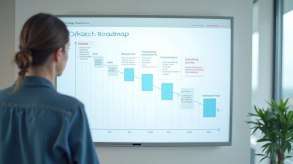 Project roadmap met fases en duidelijk gemarkeerde doelen, milestone markers en tijdlijn
