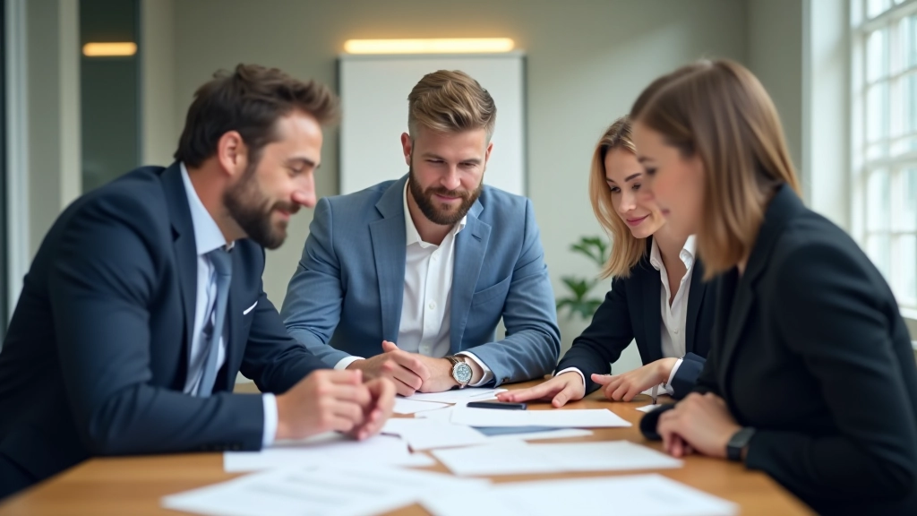 Team rond tafel met projectplanning documenten en prioriteitlijsten voor taakorganisatie